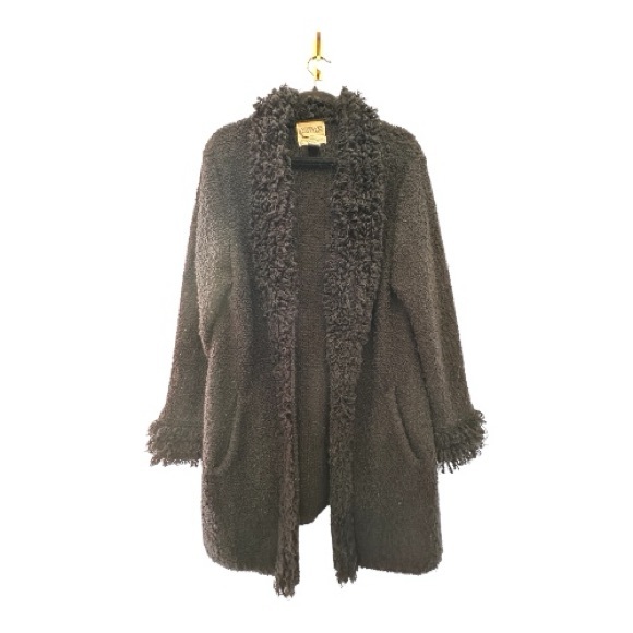 Vintage Sweaters - Vintage 90’s/Y2K Sideeffects Black Fuzzy Open Front Long Cardigan Size Medium